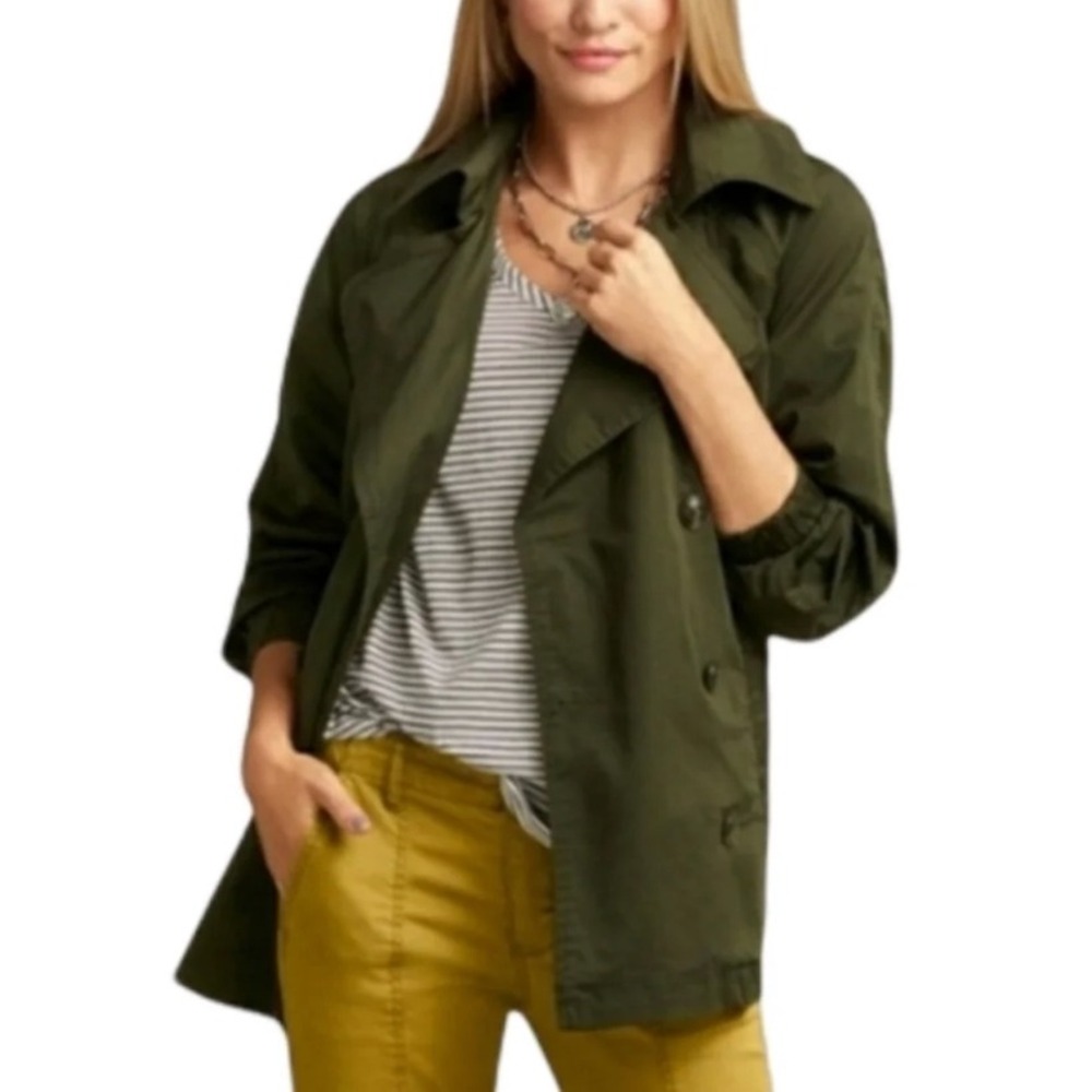 CABI 5478 Expedition Jacket DARK GREEN TWILL Double Breasted TRENCH COAT sz XS